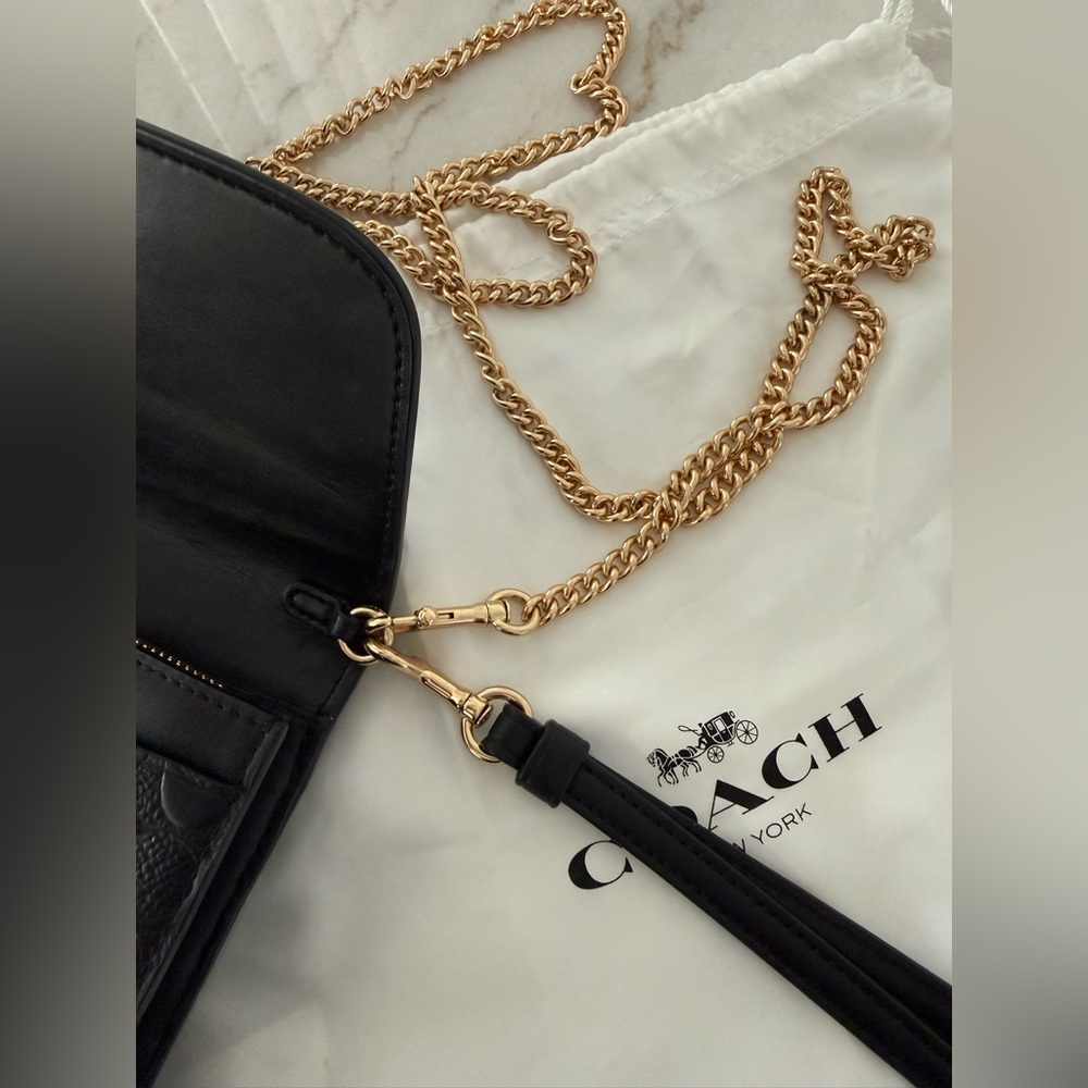 Coach Black Leather wristlet W/ chain strap - Picture 7 of 11